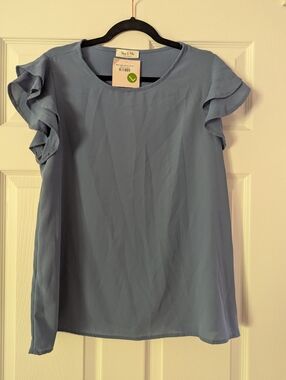 Light Blue Ruffle Sleeve Women's Top Size L